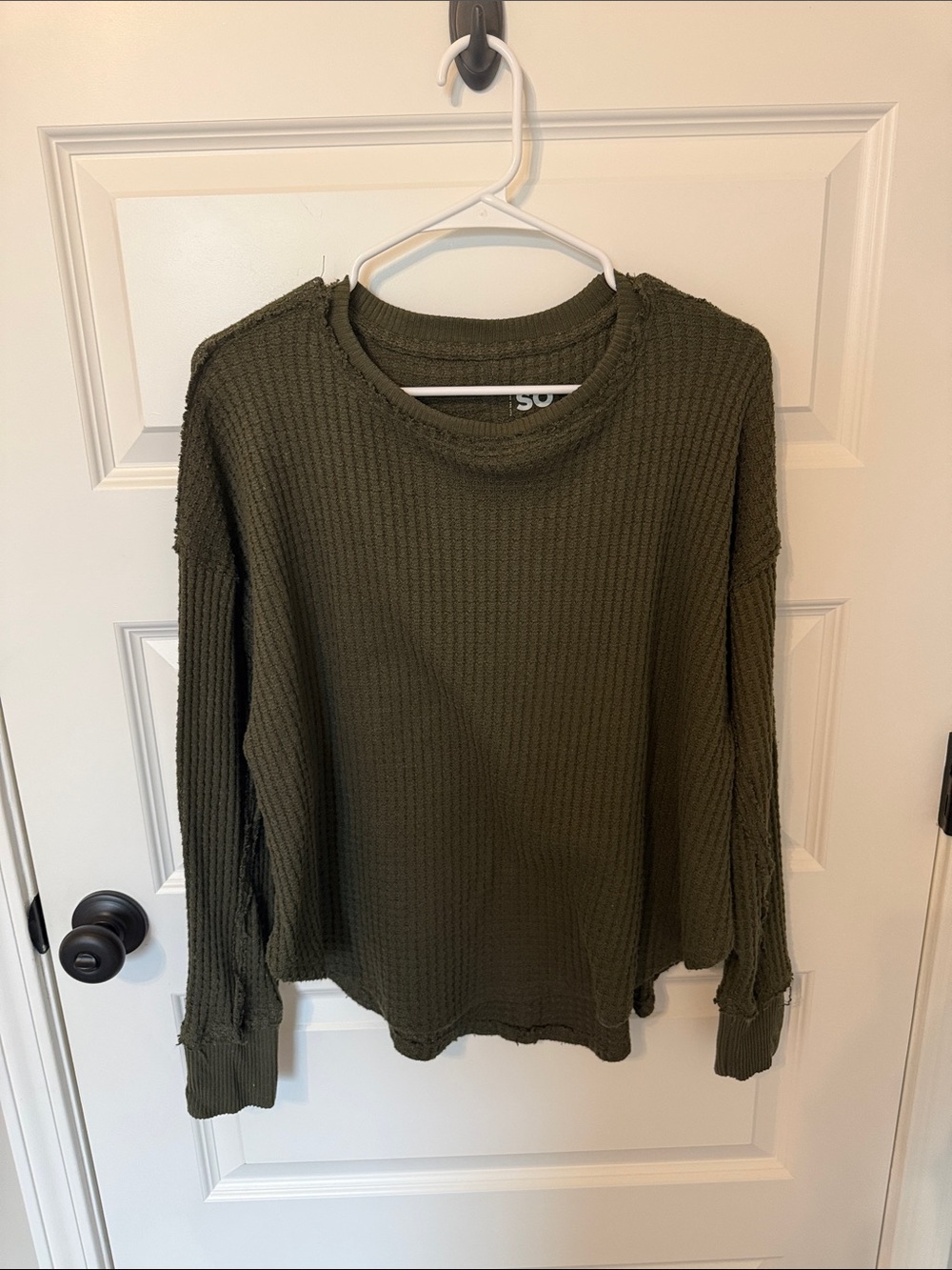 SO Olive Green Waffle Knit Long Sleeve Top